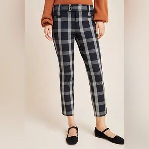Anthropologie Plaid Ankle Pants in Black and Gray - Essential Slim Trousers
